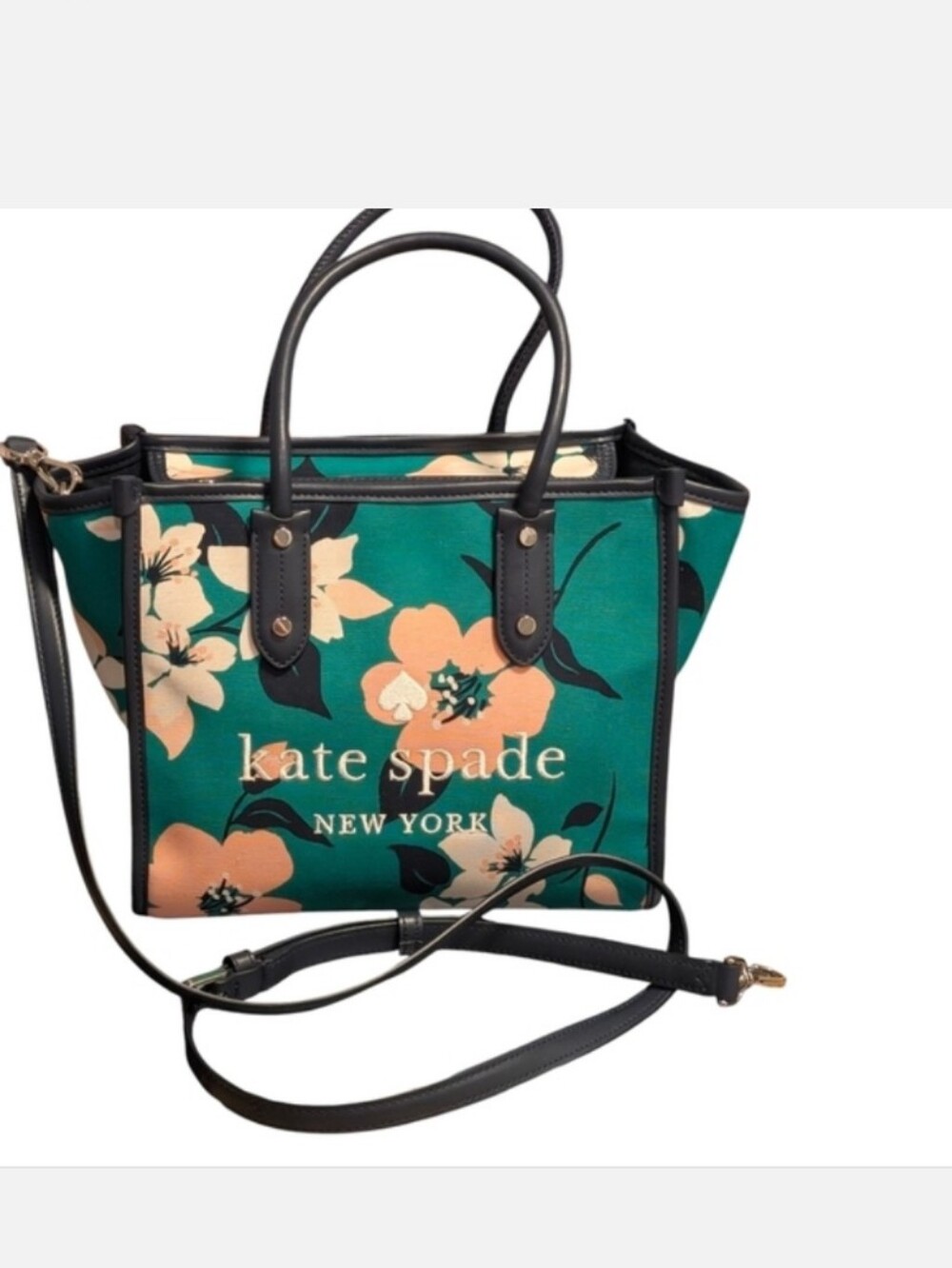 Kate Spade ♠️ Lily Blooms Green flower print Multi Sm Tote Crossbody Bag purse - Picture 2 of 8